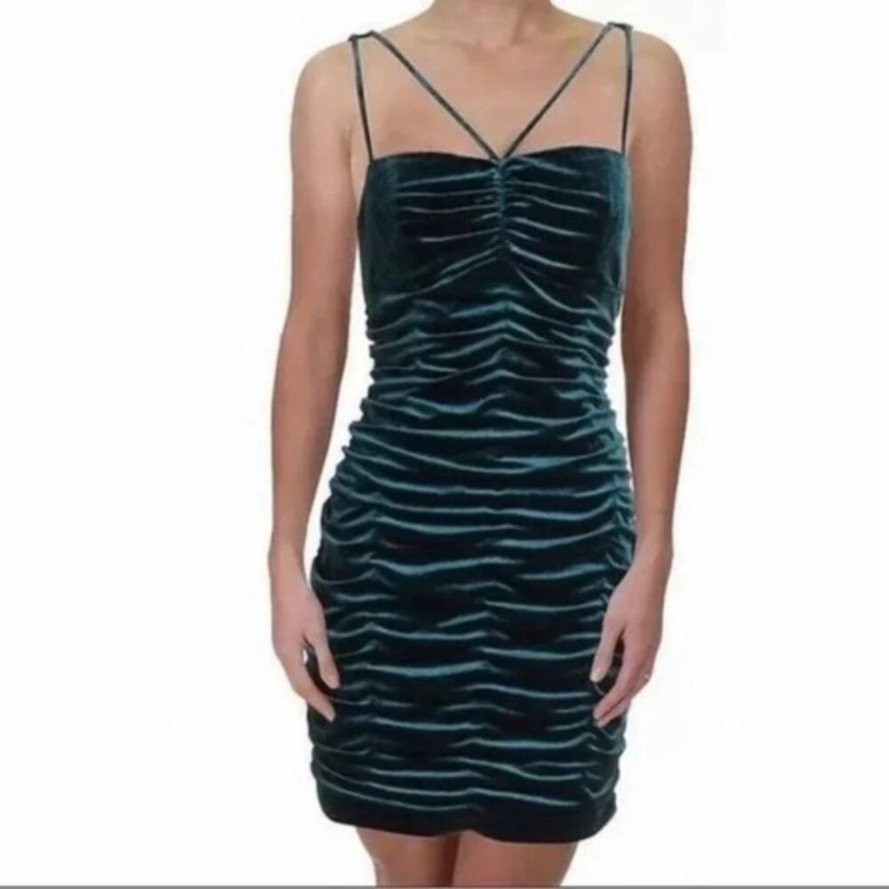 Aidan Mattox Velvet Ruched Mini Dress Green 12